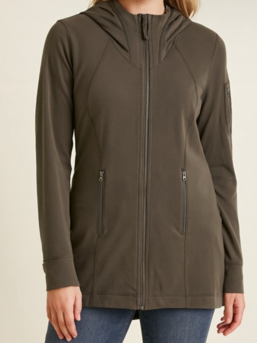 Lululemon Long Zip Hoodie Jacket in Olive Size 6/8